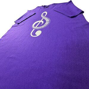 Purple Graphic T-Shirt with White Treble Clef Piano Keys Design, Music Lover Sho